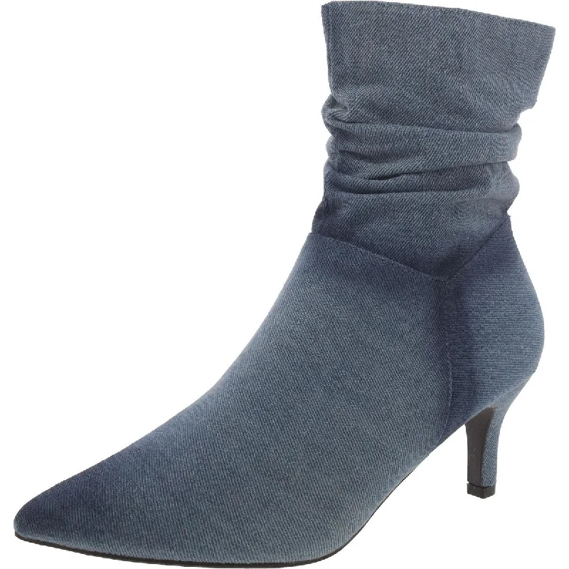 Boots with springy heel cushioning -Masseys Womens Morgan Denim Pointed Toe Mid-Calf Boots