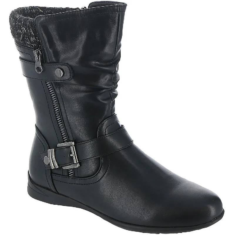 Boots with vivid sole trims -Wanderlust Womens Phyllis Faux Leather Zip Up Mid-Calf Boots