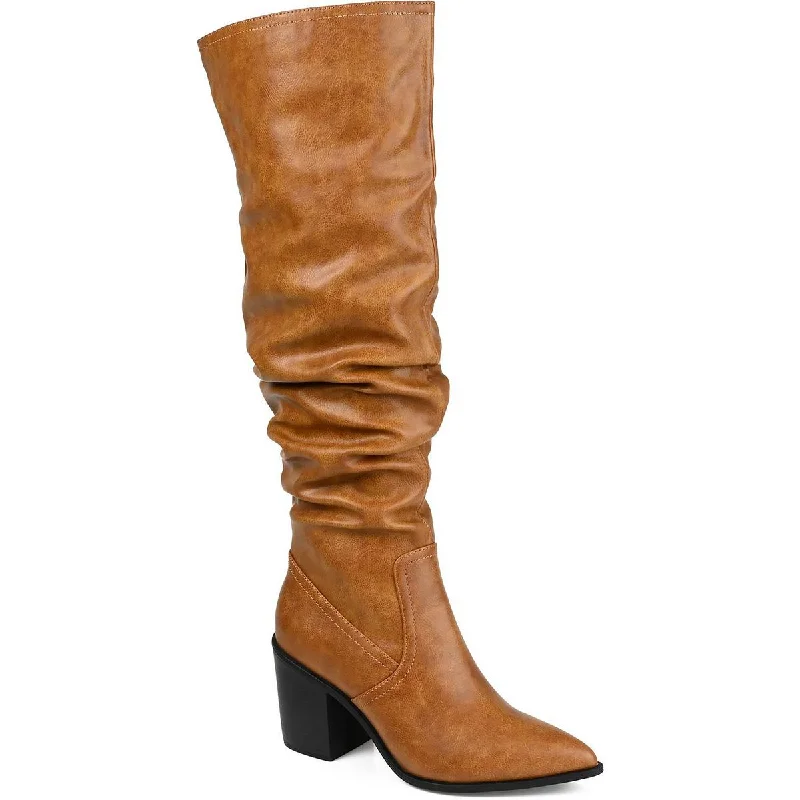 Boots with feather-light builds -Journee Collection Womens Faux Leather Almond Toe Knee-High Boots