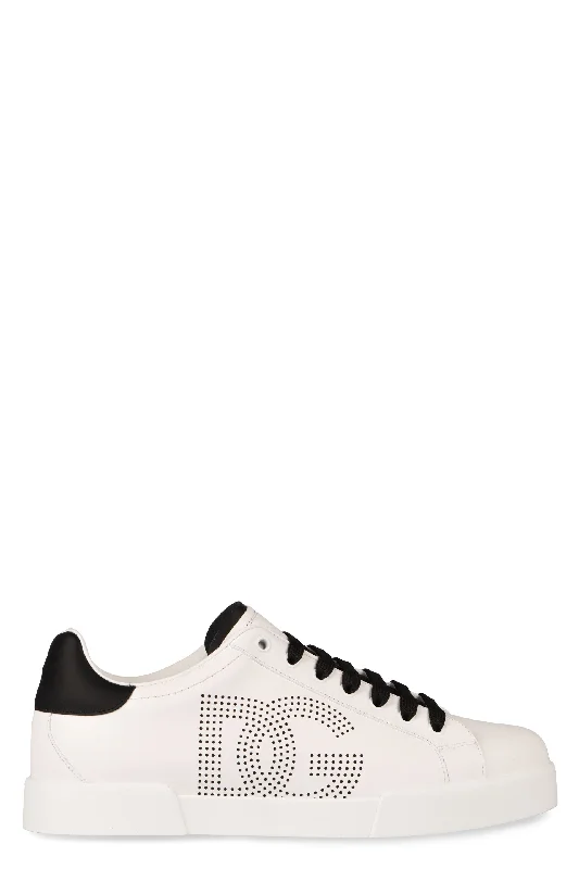 Shoes for tepid weather jogs -DOLCE & GABBANA Portofino Leather Low-Top Sneakers