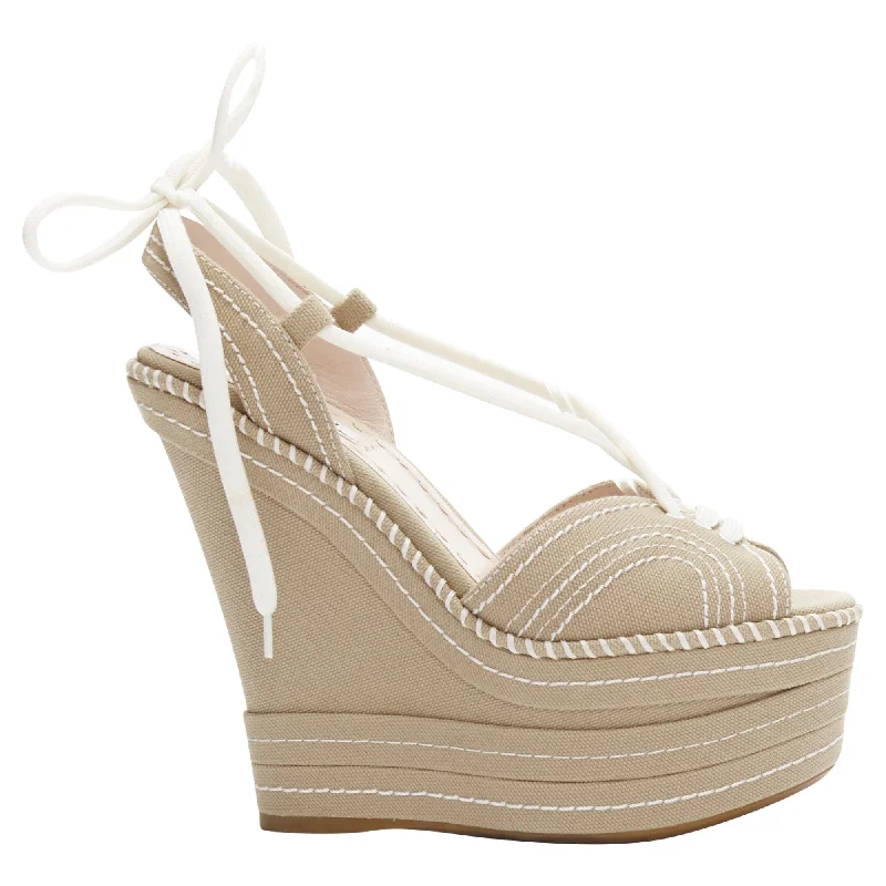 Trendy high heels for modern evenings-Miu Miu canvas topstitch rope wedge platform