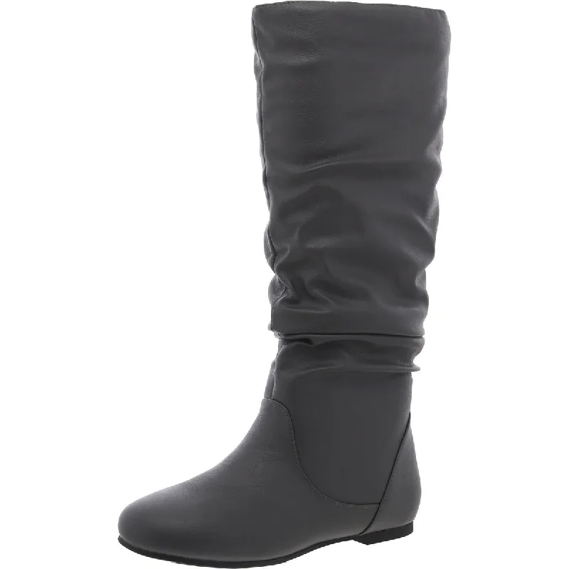 Boots with firm sole supports -Journee Collection Womens Faux Leather Round toe Mid-Calf Boots