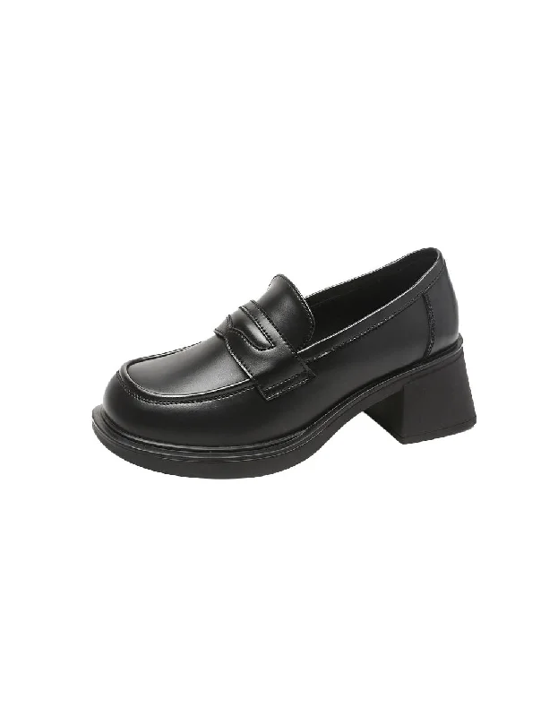 Affordable loafers for family nights-Comfortable Sole Chunky Heels Loafers