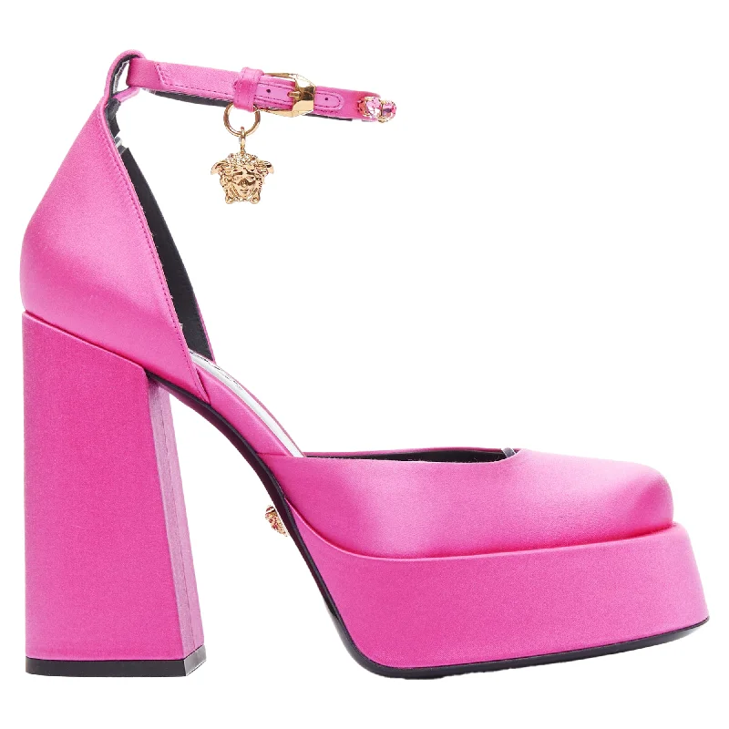 Fashionable high heels for night trends-Versace Aevitas 120 Pink Paradise Satin Crystal Medusa Platform