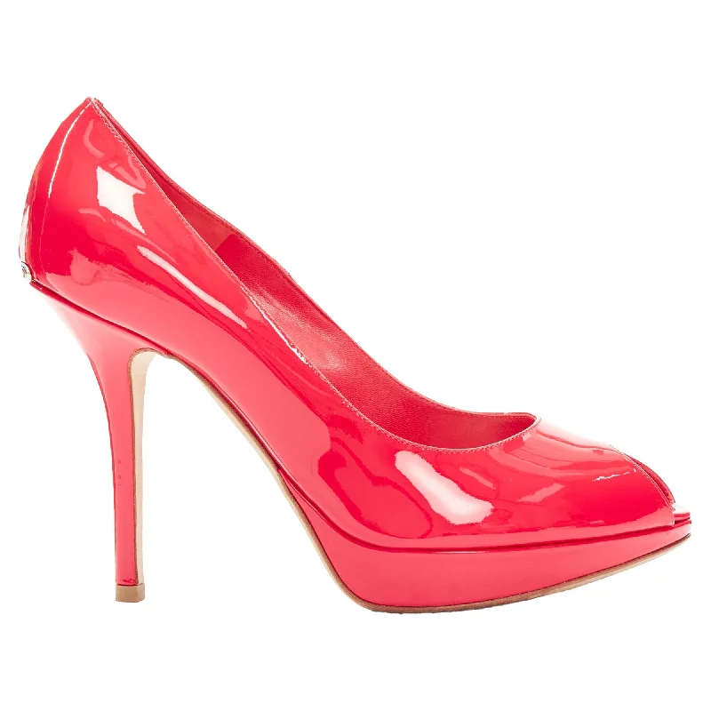 Fashionable high heels for warm trends-Christian Dior neon patent leather peep toe platform pumps