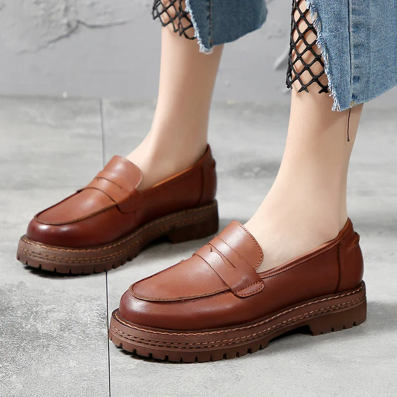 Cushioned loafers for cozy nights-Spring Leather British Style Women's Loafers