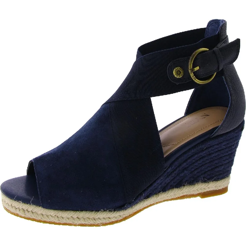 comfortable sandals with open back-NYDJ Womens CHARISMA Faux Suede Open Toe Wedge Sandals