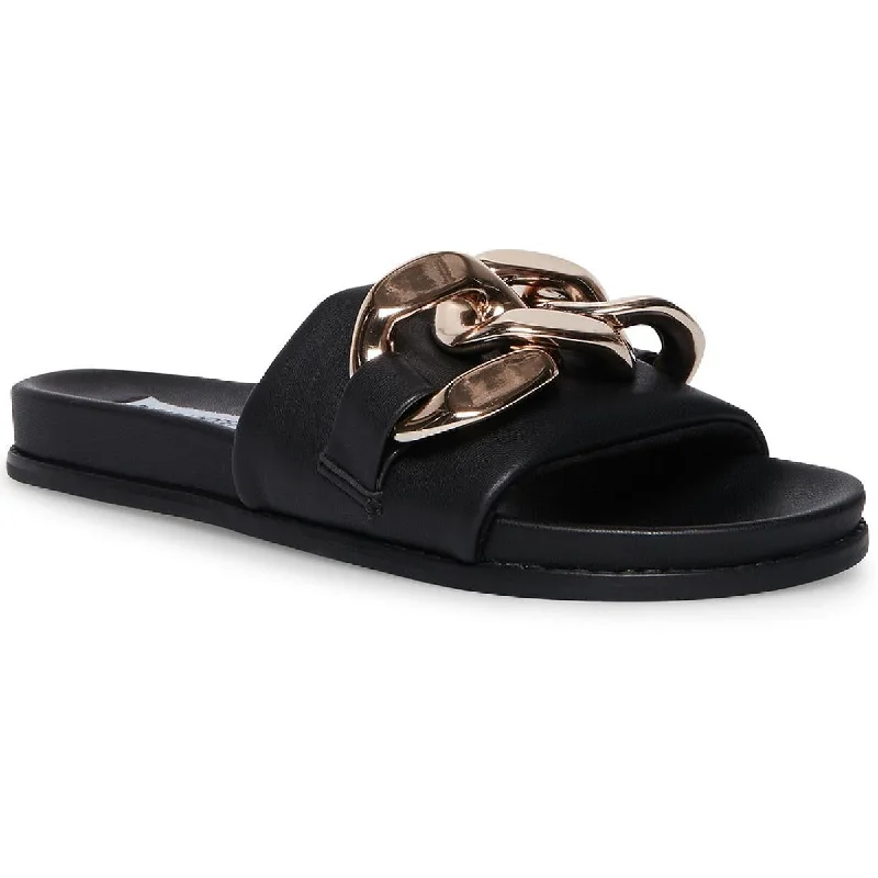 sandals with chic, fashionable straps-Steve Madden Womens Delay Faux Leather Embellished Slide Sandals