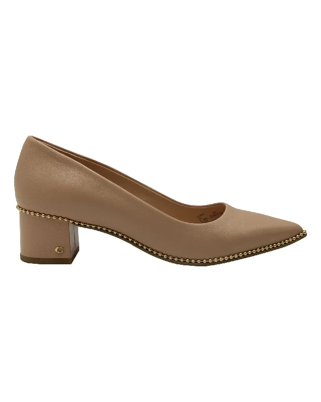 Stylish high heels for city nights-Coach Block Heel Willa Pumps in Beige Leather