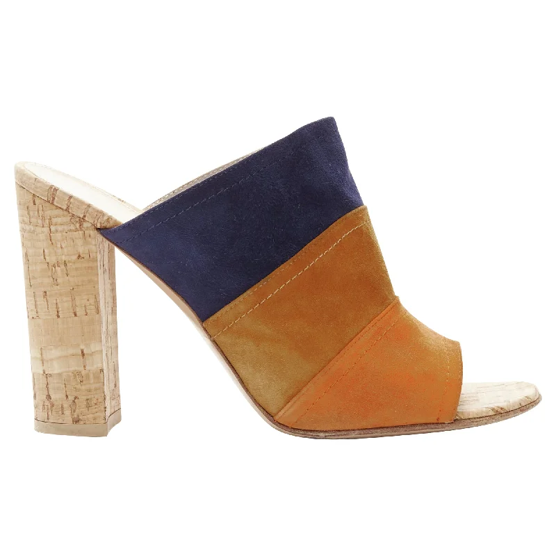 Slip-on high heels for quick evenings-Gianvito Rossi suede leather color block cork mules