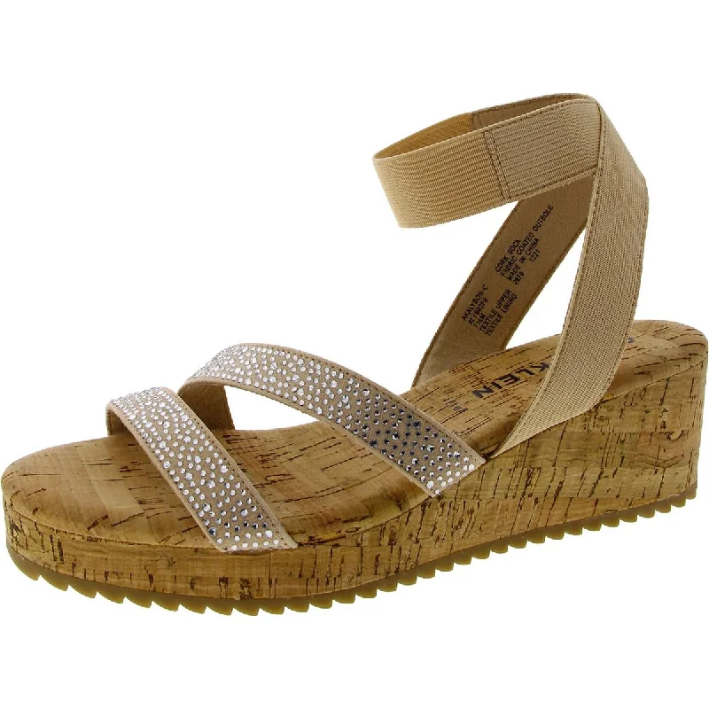 sandals for beach resorts-Anne Klein Womens Alyson Faux Suede Rhinestone Wedge Sandals