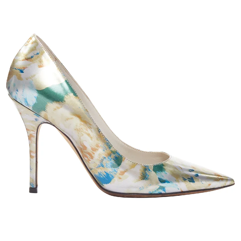 Affordable high heels for daily wear-Dior Raf Simons Metallic Abstract Print Pointy Pumps