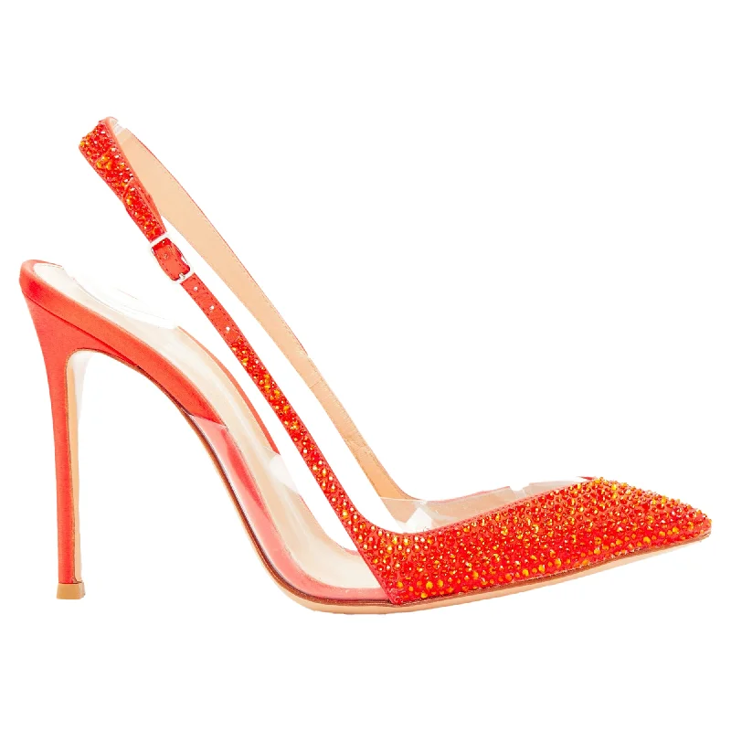 Slip-on high heels for quick evenings-Gianvito Rossi strass crystal clear PVC slingback pump