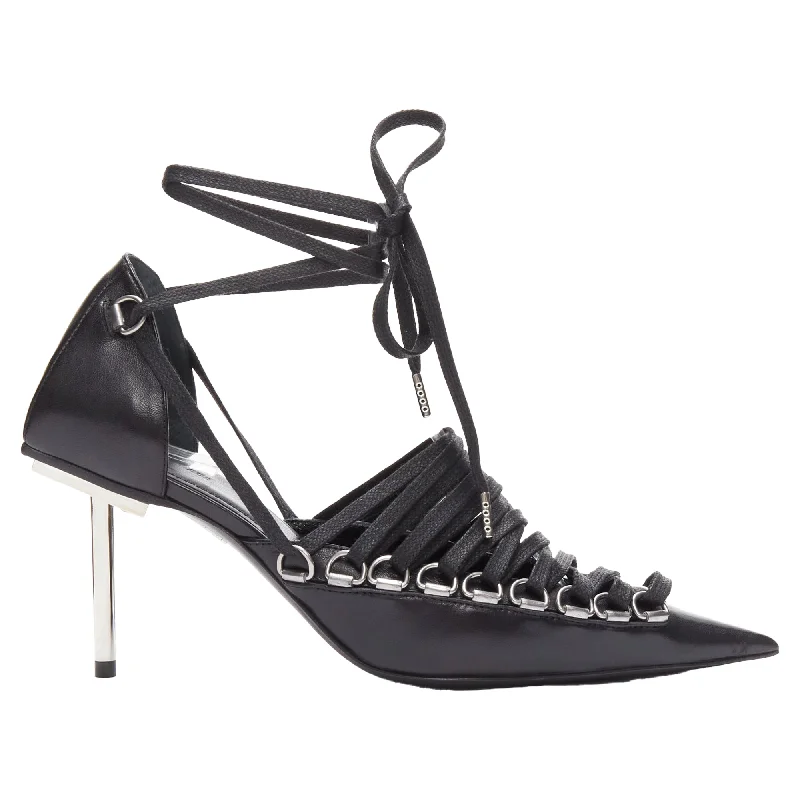 Fashionable high heels for warm events-Balenciaga corset leather silver buckles laced pump