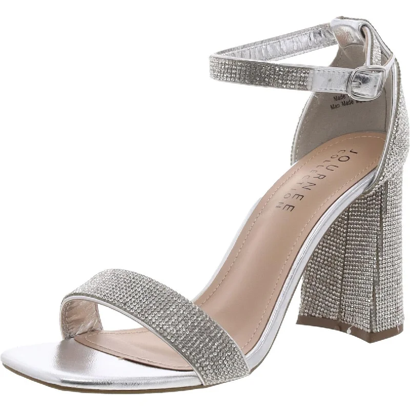 sandals for dinner events-Journee Collection Womens Faux Leather Embellished Ankle Strap