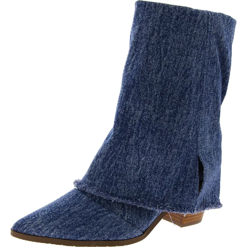 Boots with clean sole accents -Masseys Womens Miranda Denim Pointed Toe Mid-Calf Boots