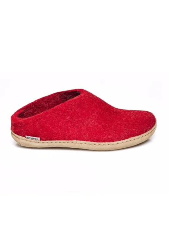 Slippers with aged beds -Glerups Unisex Leather Sole Open Heel Slippers