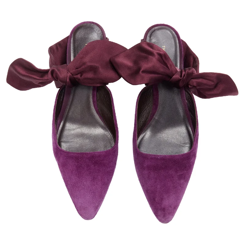 Soft high heels for warm evenings-The Row Bow velvet silk tie kitten mule heels