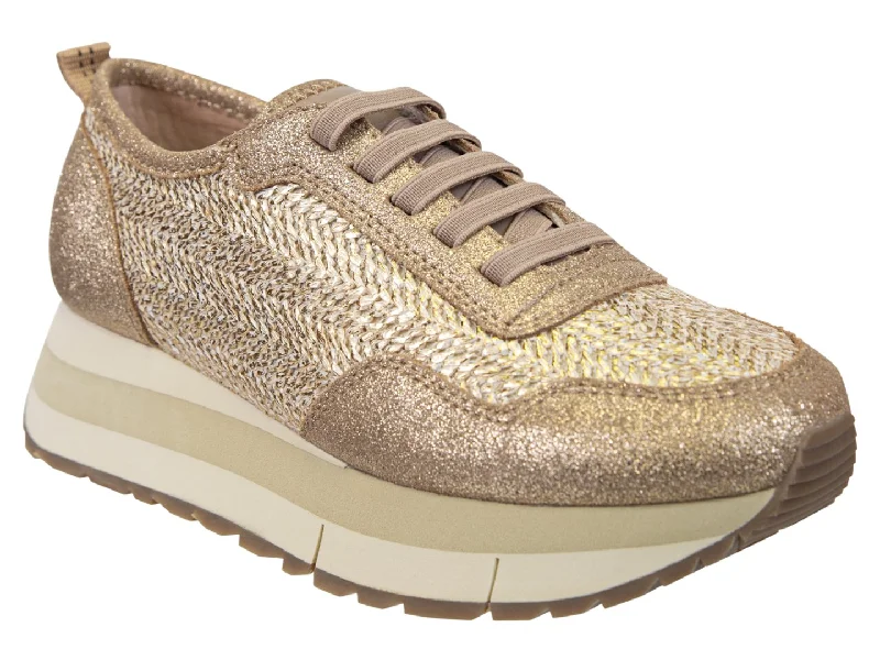 Shoes for chill vibes -Naked Feet: KINETIC in GOLD RAFFIA Platform Sneakers