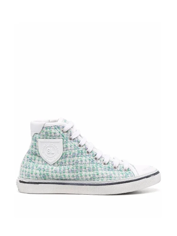 Shoes for gym talks -SAINT LAURENT Tweed Logo Patch Sneakers for Women