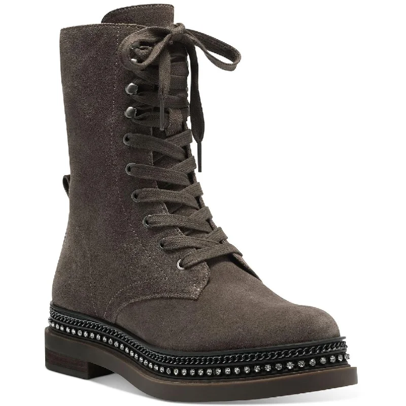 Boots with dense heel padding -Vince Camuto Womens Branda Rhinestone Embellished Combat & Lace-up Boots