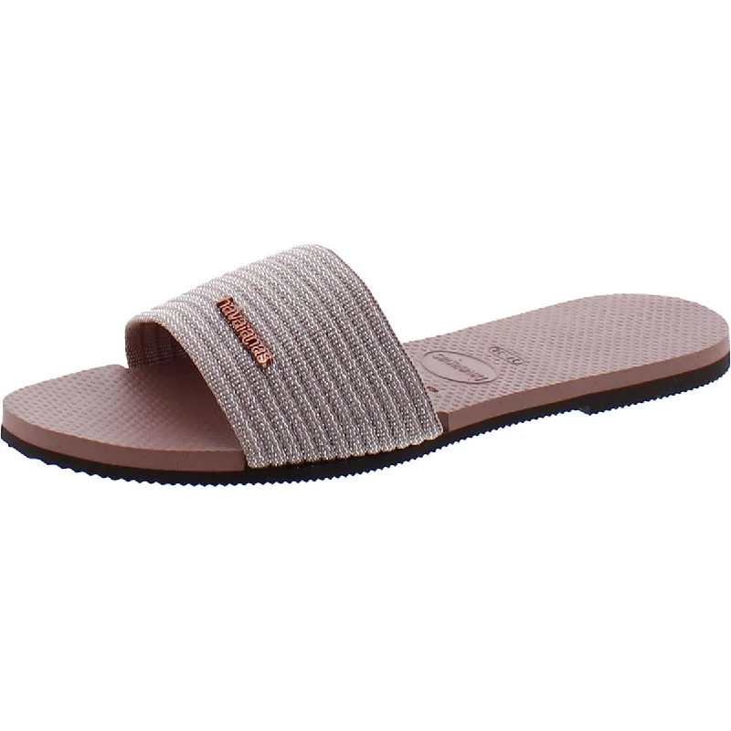 sandals for a perfect summer vacation-Havaianas Womens Woven Shimmer Slide Sandals