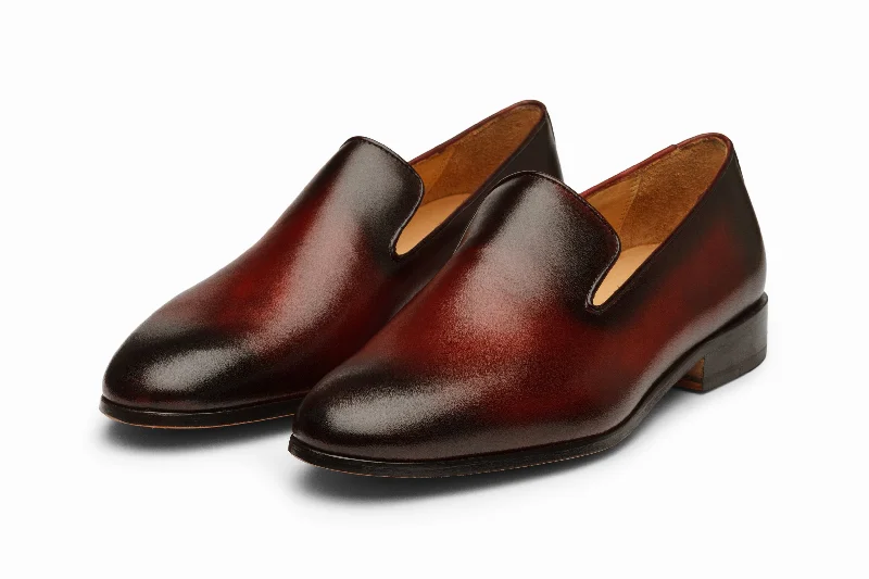 Comfortable loafers for long nights-Venetian Loafers - Oxblood and Black Patina Finish