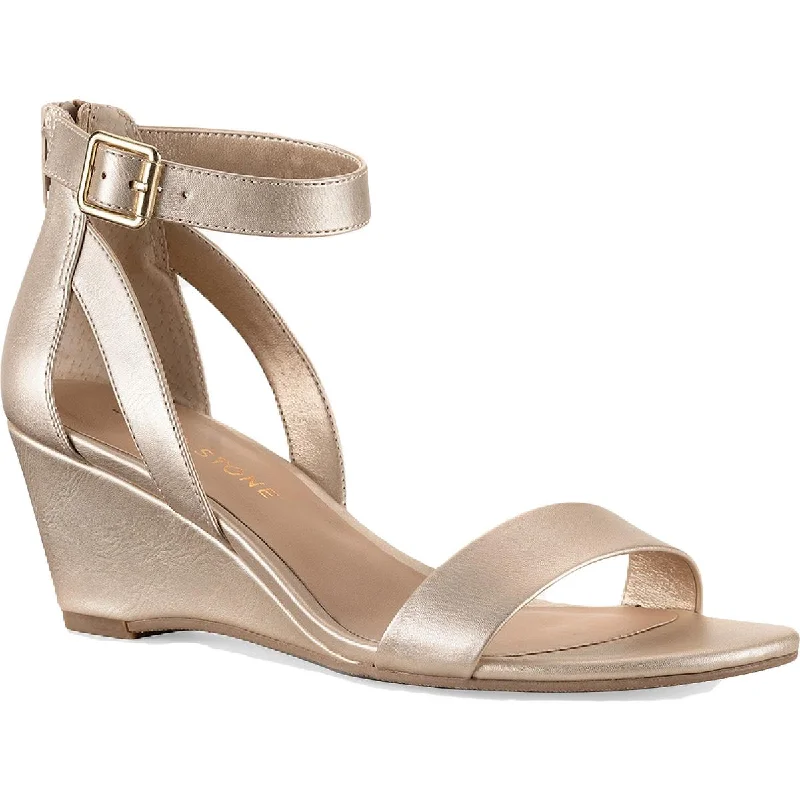 sandals for walking through the city-Sun + Stone Womens Jossie Solid Ankle Strap Wedge Sandals