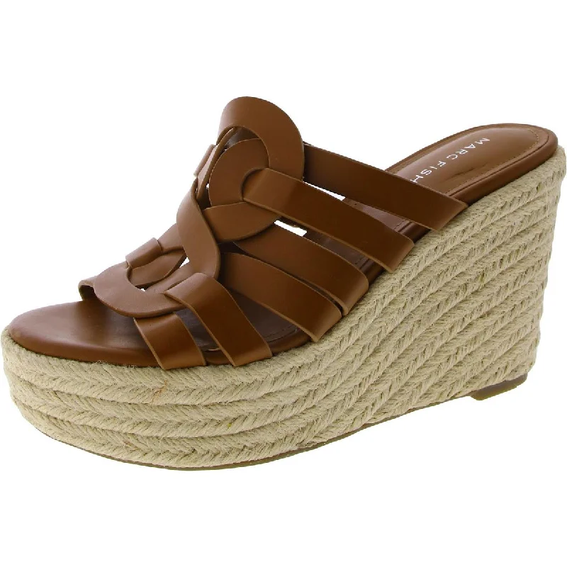 sandals for relaxing backyard days-Marc Fisher Womens Faux Leather Open Toe Wedge Sandals