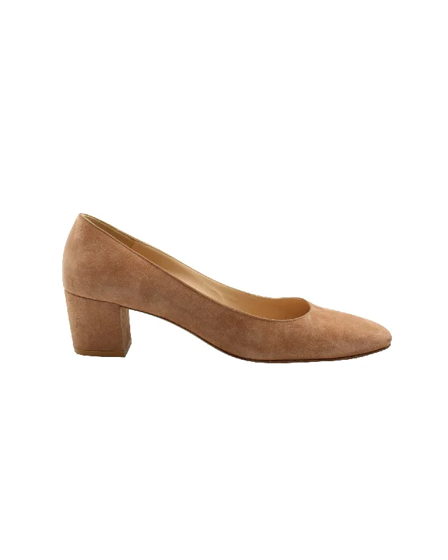 Cheap high heels for simple evenings-Gianvito Rossi Block Heel Pumps in Brown Suede