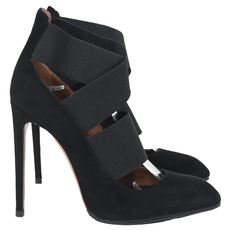 Cheap high heels for simple evenings-Alaïa Bandage Strap High Heel Pumps in Black Suede