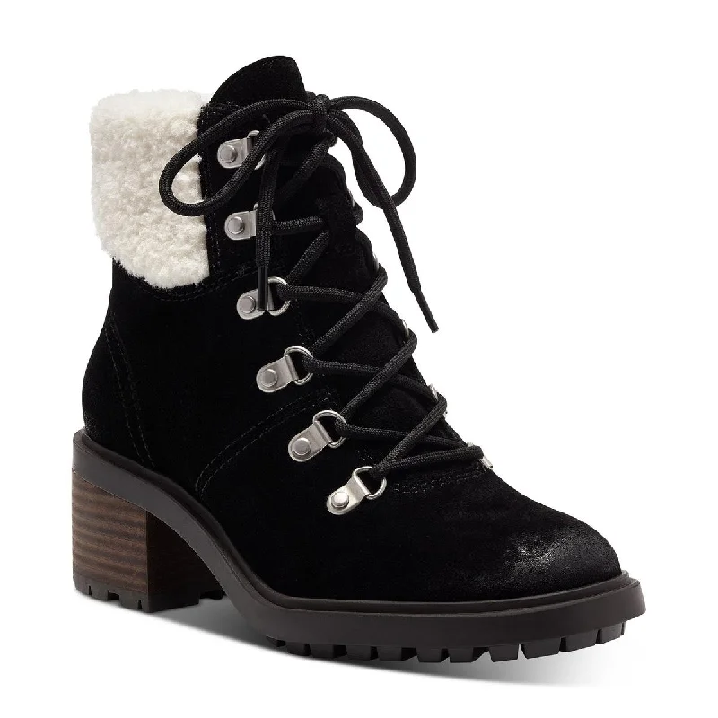 Boots for women with slim ankles -Lucky Brand Womens Demia Suede Lug Sole Combat & Lace-up Boots