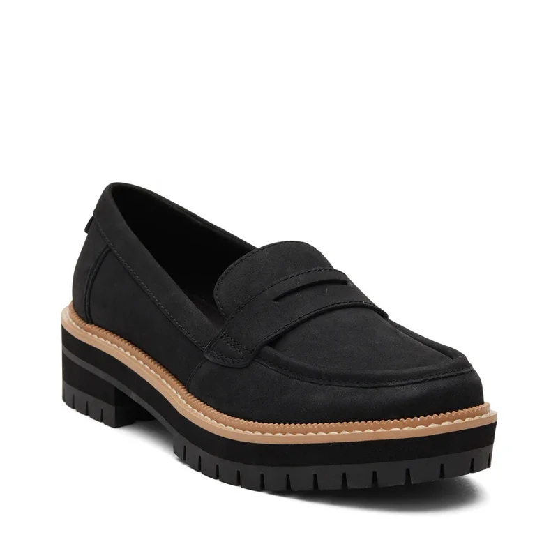 Affordable loafers for budget evenings-Women's Shoes TOMS CARA Casual Leather Lug Loafers 10020224 BLACK LEATHER