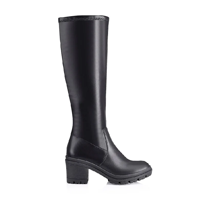 Boots with lightweight wool uppers -Genna Knee High Boots - Black Stretch