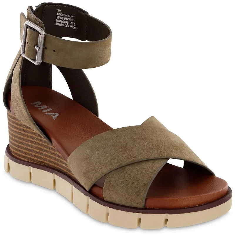 sandals for relaxed weekends-Mia Womens Lauri Criss-Cross Front Ankle Strap Wedge Sandals