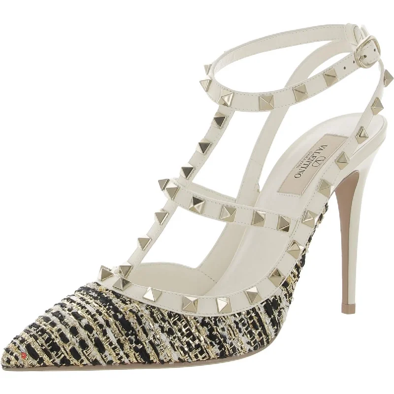 sandals for relaxed beach parties-Valentino Garavani Womens Leather Metallic Slingback Heels