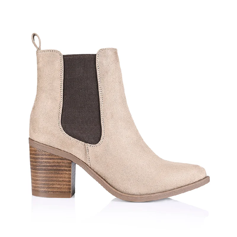 Boots with double-stitched seams -Samantha Chelsea Boots - Taupe Micro