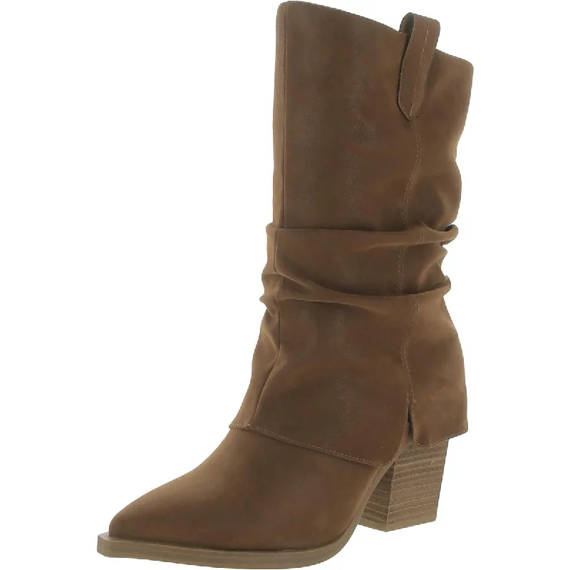 Boots with stable heel padding -Mia Womens WEST Faux Suede Slouchy Shaft Cowboy, Western Boots