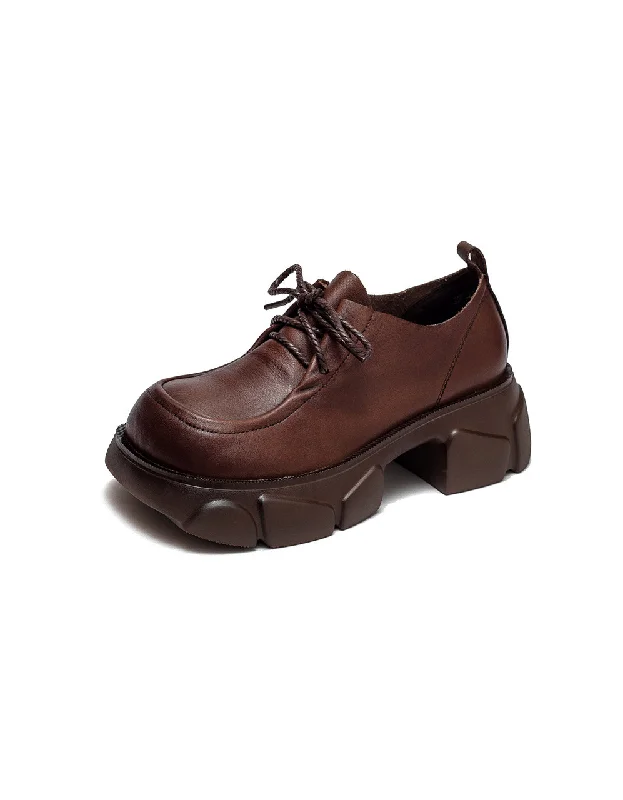 Breathable loafers for airy evenings-Real Leather Platform Wide Toe Box Loafers