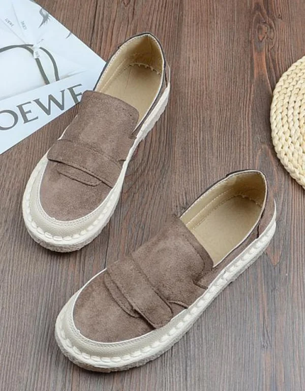 Affordable loafers for family outings-Hand-stitched Round Head Comfortable Loafers