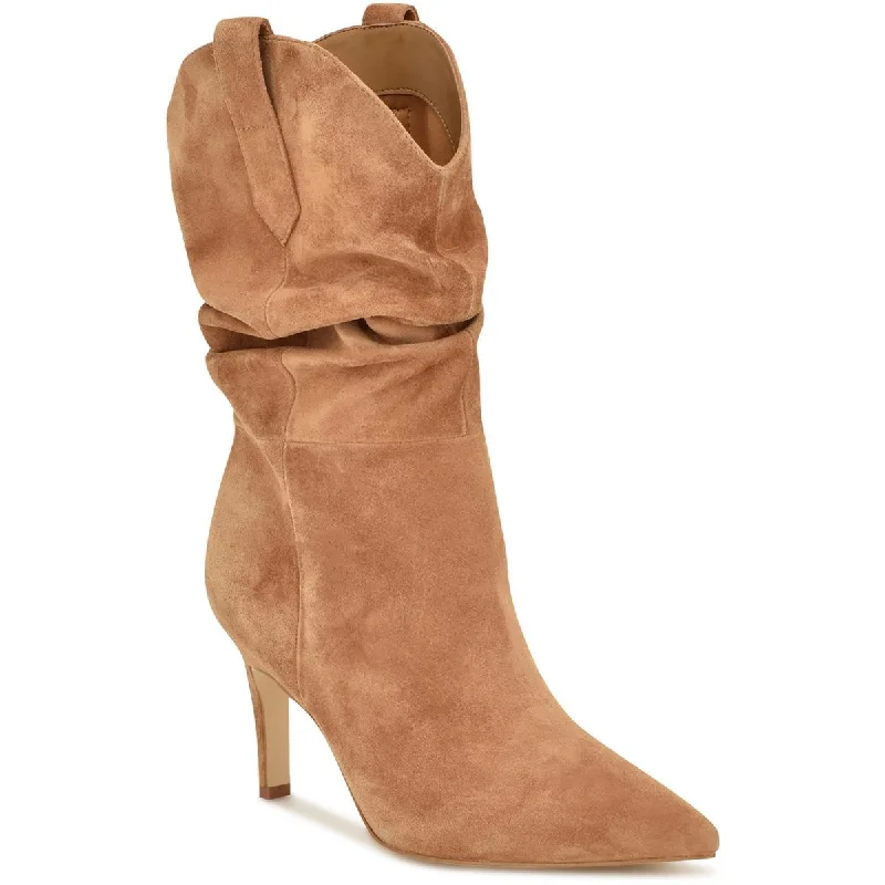 Boots with steady heel padding -Nine West Womens Gonda Heels Faux Suede Mid-Calf Boots