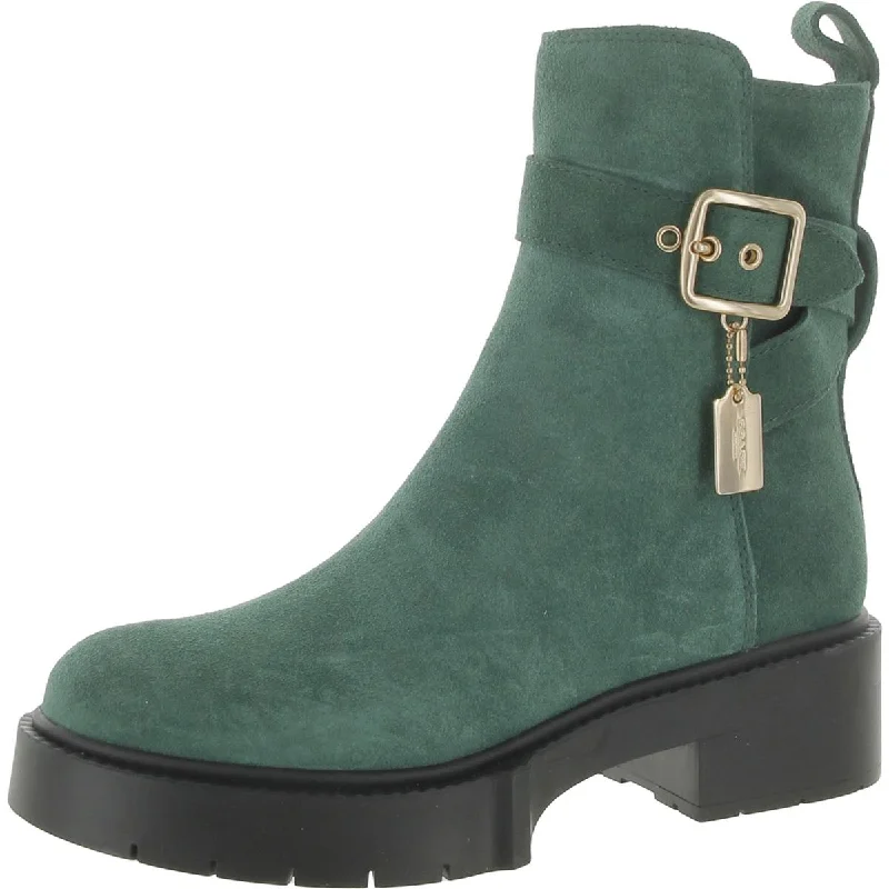 Boots with funky sole motifs -Coach Womens Lacey Suede Bootie Block Heel Side Zip Mid-Calf Boots