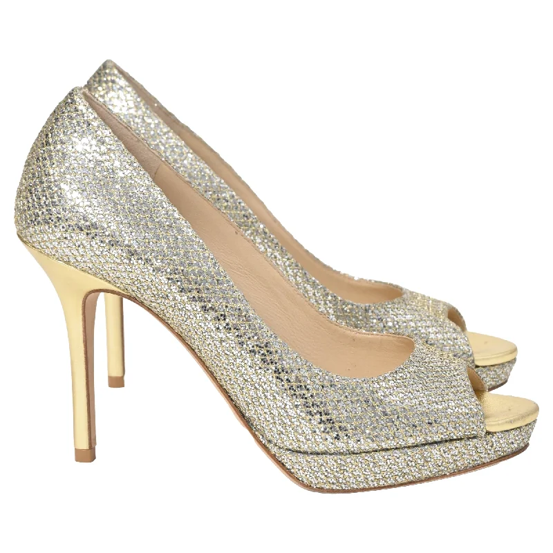 Soft high heels for cozy evenings-Jimmy Choo Peep Toe Dahlia Pumps in Silver Glitter