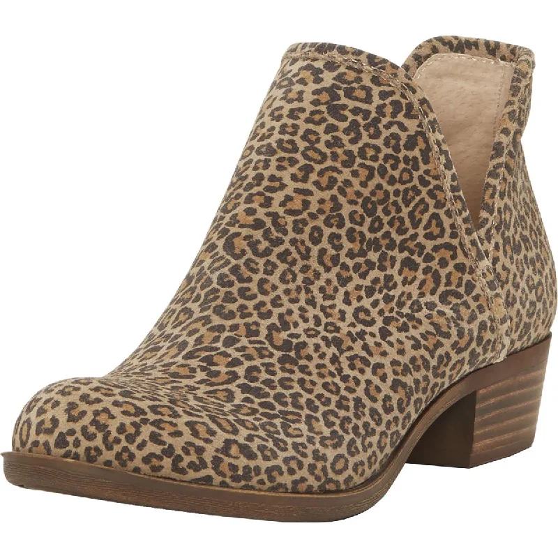 Boots with soft sole padding -Lucky Brand Women's Baley Leather Snake Print Stacked Heel Ankle Bootie